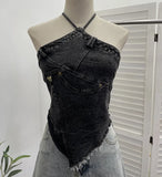Fongt Summer Babes Hanging Neck Cowboy Corset Irregular Hairy Short Vest 8905