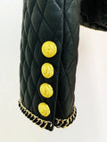 STREET Newest 2023 F/W Designer Outerwear Women's O-neck Chains Embellished Grid Artificial Leather