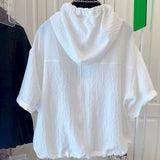 T Shirts Women Summer Hooded Short Sleeve T-shirt French Thin Tops Fashion Loose Design Niche Hoodie Tshirt Woman