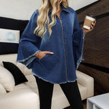 Fongt Women's Jeans Autumn And Winter Women's Fashion Loose Clip Batsleet Jacket Jacket