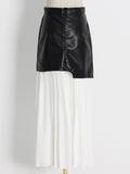 Fongt Elegant Temperament Wind 2025 Spring New Pu Skin Spliced 100 Folded High Waist In The Long Bag Hip Half-Dressed