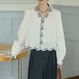 Fongt Design Lace Spliced White Shirt Women's Spring And Autumn And Winter Fat Mm Loose Thin Inside Stacked Clothes
