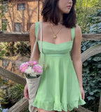 Green Frill Mini Dress-Outfit