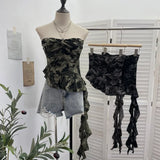 Fongt Camouflage Brat Vest Female Niche Irregular Ribbon Hole Babes Y2k Sleeveless Top 1229