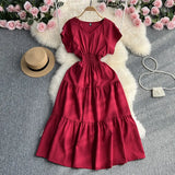 Fongt Gentle Wind Ruffle Collar Dress Female Summer Simple Pure Color Double Flying Sleeve Design Platycodon Grandiflorum First Love Skirt-Outfit