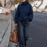 Fongt Winter New Hot Style Atmosphere Sense Small Small Soft Waxy Thick Gentle Korean Lazy Wind Turtleneck Sweater-Outfit