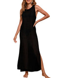Fongt Beach Skirt Long Loose Solid Color Hollow Knitted Swimsuit Shirt Sunscreen Woman
