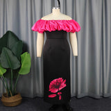 Fongt Crash One-Word Shoulder Dress Elegant Fashion High-Waisted Thin Flower Dress Dresses
