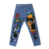 Cartoon Printed Jeans Atumn Winter Girls Harem Pant Trousers Single Breasted Pants Denim Female Hight Waist Denim