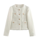 Fongt New Women's Coarse-Spinning Pure Color Casual Coat Short Coat Women