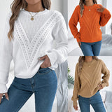 Shooting 2025 Autumn And Winter Leisure Pure Color V-Word Hollow Lantern Sleeve Sweater Women's