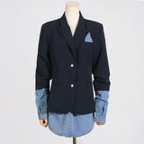 Fongt Splicing Suit Jacket Female 2024 Autumn New Dress Suit Lapel High Sense Long Sleeve Small Suit Woman-Outfit