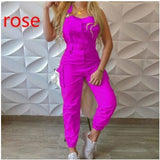 Fongt Women's Work-Packed Pocket Design Jumpsuit Sleeveless Backs And Trousers Simple Restraints Trousers +