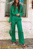 Single Breasted Green Top Pants Suits Sets Women Spring Autumn Casual Loose Two Pieces Matching Sets 2023 Set