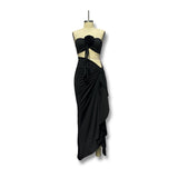 Fongt Summer New Sexy Wrapped Chest Open Fork Irregular Skirt Two-Piece Suit Woman