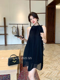 Fongt Xixi 2025 Summer New Temperament Elegant Round Collar Sleeveless Dress Senior Sense Short Dress Women 88386