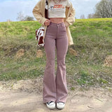 Y2k Flared Jeans Women Vintage Fashion Stretch Mom Jeans High Waist Brown White Black Wide Leg Pants Denim