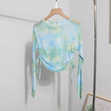 Real Shooting 2024 Summer New Long-Sleeved Short-Sleeved T-Shirt Sun Protection Shirt Thin Perspective Tie-Dye Mesh Hooder