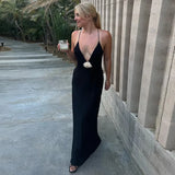 Fongt New Sling Skirt Temperament Sexy V-Neck Splicing Bare Back Chiffon Dress Woman