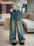 Fongt Wide-Leg Jeans Women's Fall 2023 New High Waist Show Thin Loose Design Feeling Straight Tube Floor Pants-Outfit