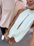 Fongt Women's Solid Color Sleeveless High-Necked Dresses Empty Fashion Vest Women 8156
