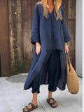 Fongt Spring And Autumn Cotton Tamply Size Women's Loose Casual V-Neck Long-Sleeved Trousers Two-Set Set