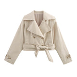 Fongt Tie With Long-Sleeved Wind Coat Jacket 2025 New Products In The Spring And Autumn