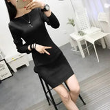 Autumn Winter Women Sweater Dress Warm Pullovers Sweater Elastic Slim Knitted Dress Bottoming Sexy Women Mini Dresses