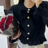 Sweet Bow Knit Cardigan Early Spring New 2024 Gentle Wind Sweater Long Sleeves Age-Reducing Jacket-Outfit