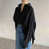 Korean Chic Back Pleated Design Blusas Mujer Loose Casual Shirts Blouses Lapel Long Sleeve Tops Spring New Shirt-Outfit