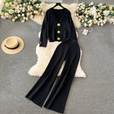 Fongt Small Fragrant Wind Two Sets Of Women's Autumn And Winter Knitted Jersey Jacket Sweater Casual Trousers