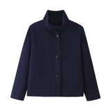 Fongt Winter Women's Fashion With Pure Color Single Buckle Collar Loose Wool Coat