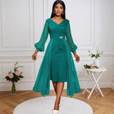 Fongt Yarn Lantern Sleeve Ass Skirts Irregular Skirt Elegant Dinner Dress Women's Dress Dress