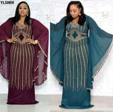 African Dresses for Women 2019 New African Clothes Dashiki Diamond Beads Bazin Riche Sexy Slim Ruffle Sleeve Long Africa
