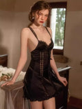 Fongt Pajamas Women Spring And Autumn Pure Lusty Ice Silk Thin Small Breast With Chest Cushions Hanging Aja Skirt Home Suit
