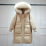 Winter Down Coat Women Long Parkas Luxury Real Raccoon Fur Hooded Female Loose Fashion Duck Down Puffer Jacket