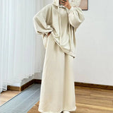 Fongt 2025 New Middle Eastern Women's Long-Sleeved Hooded Loose Coat Skirt Casual Set