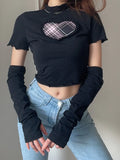 Grunge Fairycore Crop Top Women Short Sleeve Patchwork TShirt And Arm Gloves Female Streetwear Tie Dye Tee Goth Clothes-Outfit