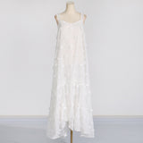 Fongt 2025 New Fashion Design Feel Shoulder Strap Three-Dimensional Flowers Embellished Large Dress With Long Cake Dress Dress