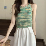 Thin Interior Hollow Retro Color Hanging Neck Knitting Top Sexy Sweet Hottie Vest Sling