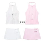 Fongt Summer New Women's Bow Hanging Neck Collar Shorts Skirt