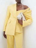 Blazers Women Lapel Long Sleeve Off Shoulder Patchwork Button Solid Blazer Female Spring 2023 Style-Outfit