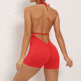 Fongt Peach Hip Jumpsuit Air Beauty Back Yoga Pants Female High Bullet One-Piece Fitness Suit Female-Outfit