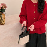 Autumn And Winter New Style Simple Style Solid Color Retro Knitted Cardigan Loose Lazy Style Sweater Jacket-Outfit