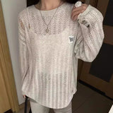 Loose Lazy Wind Hollowed Out To Put On The New Summer Blue Small, Fresh And Thin Sunscreen Knitted Blouse-Outfit