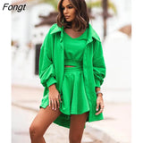 New Women's Suit Sports Leisure V-neck Vest Shorts Long Cardigan Three Piece Suit Women's Clothing with Free