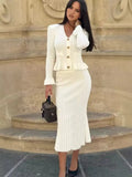 Fongt V-Neck Loaf Side Long Sleeve Open Shirt Bag Hip Fishtail Long Dress Elastic Knitted Two-Piece Suit Woman