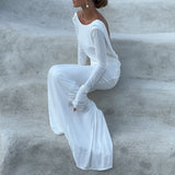 Fongt Autumn New Sexy Big Show Back Solid Color High Waist Temperament Slim Long Sleeve Dress