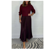 Fongt 2025 New Women's Fashion Elegant Round-Neck Dress 100-Folded Dress
