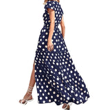 Fongt Spot 2023 Summer New Women's Fashion V-Neck Short Sleeve Side Slit In The Long Polka Dot Dress-Outfit